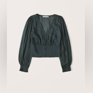 Abercrombie - Sheer Green Blouse with Black Polka Dots